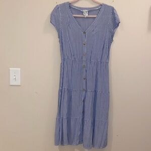 Naif Blue + White Striped Tiered Dress Size Petite XL